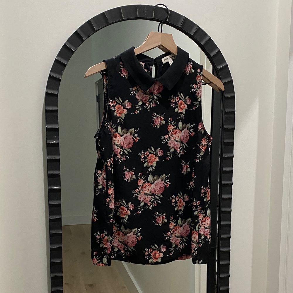 Faith and Joy Black/Floral Sleeveless Top
